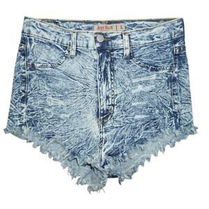 Judy Blue High Rise Acid Wash Distressed Denim Shorts – Size L –